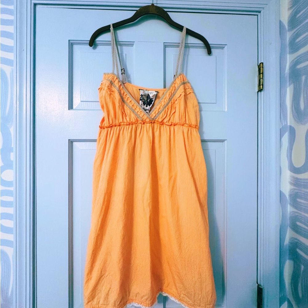 Element Orange Seersucker Sleeveless Beach Dress Y2K